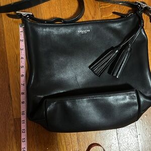 Coach Leather Duffle Tassel Shoulder Bag. Black. Spacious chic luxury